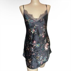 Victoria's Secret Dark Gray Floral Lingerie Slip Dress with Lace